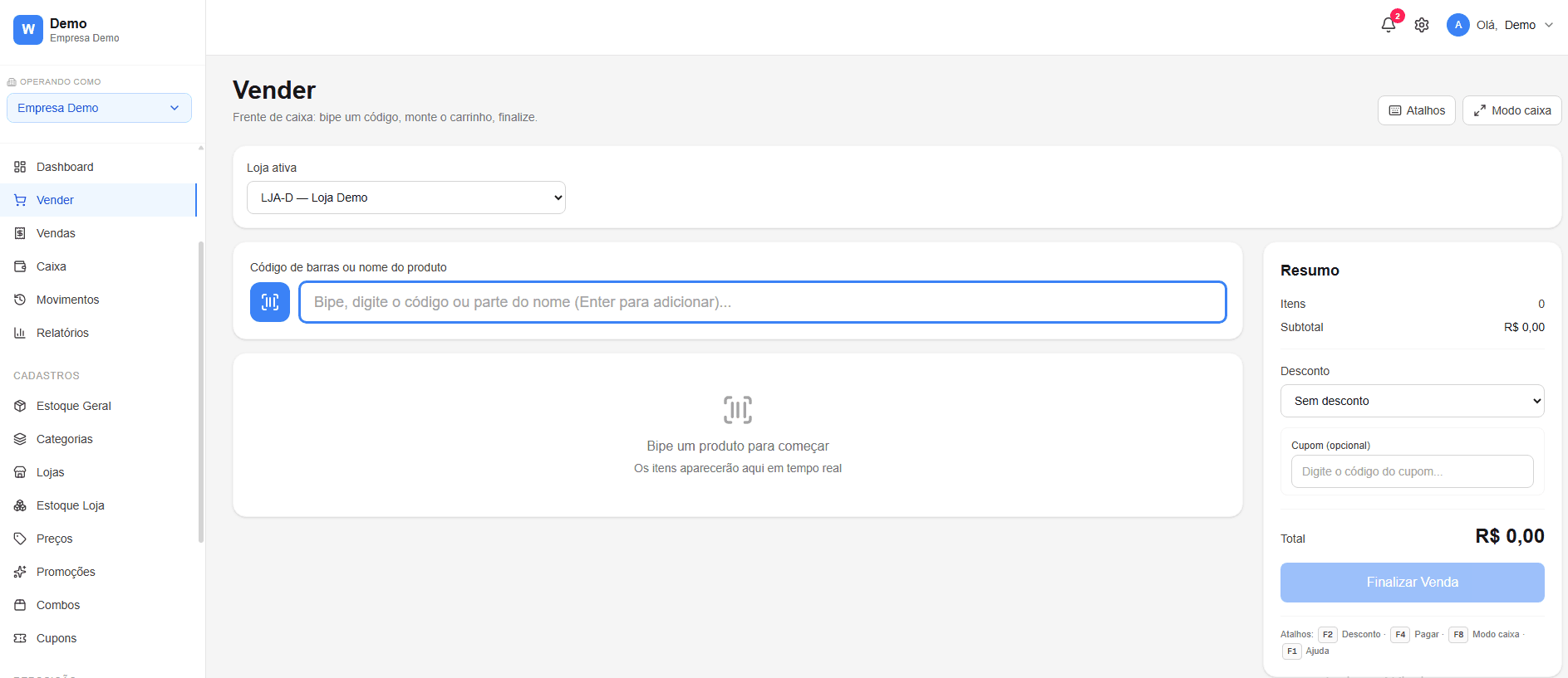 Frente de caixa do ERP Stockstoreapp para registrar vendas